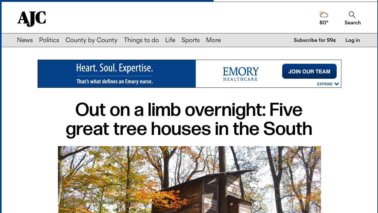 World Treehouses’ owner, Adam Laufer, quoted in Atlanta Journal-Constitution!