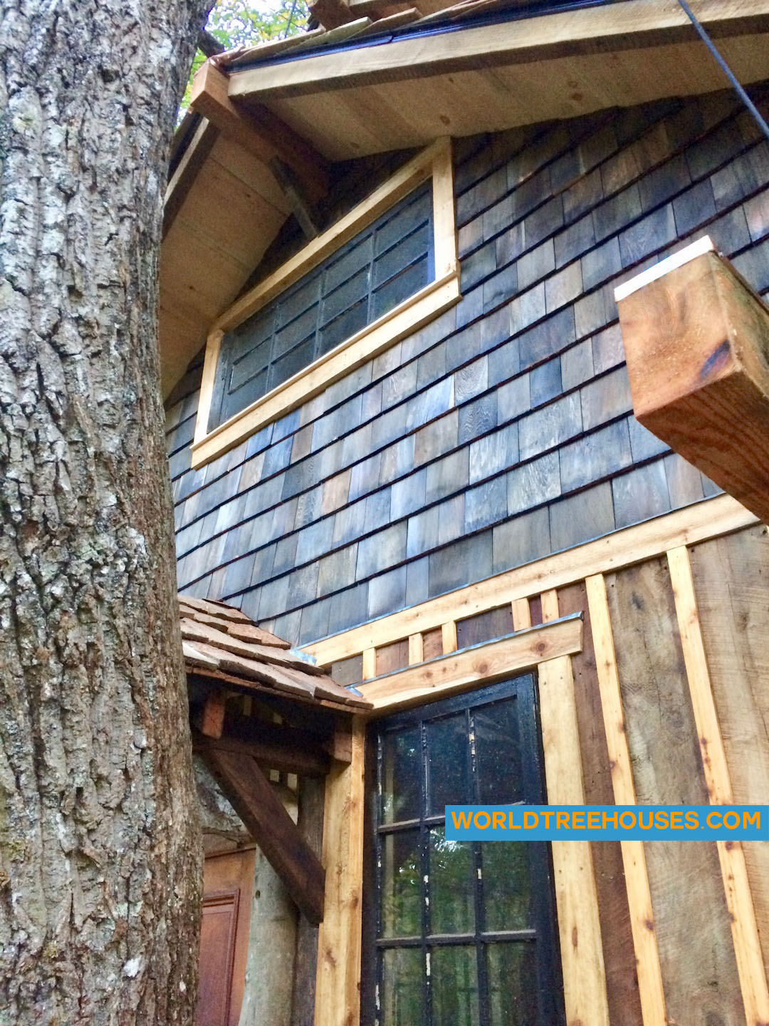 Western NC tree house builder : Panthertown iron-stained cedar shake