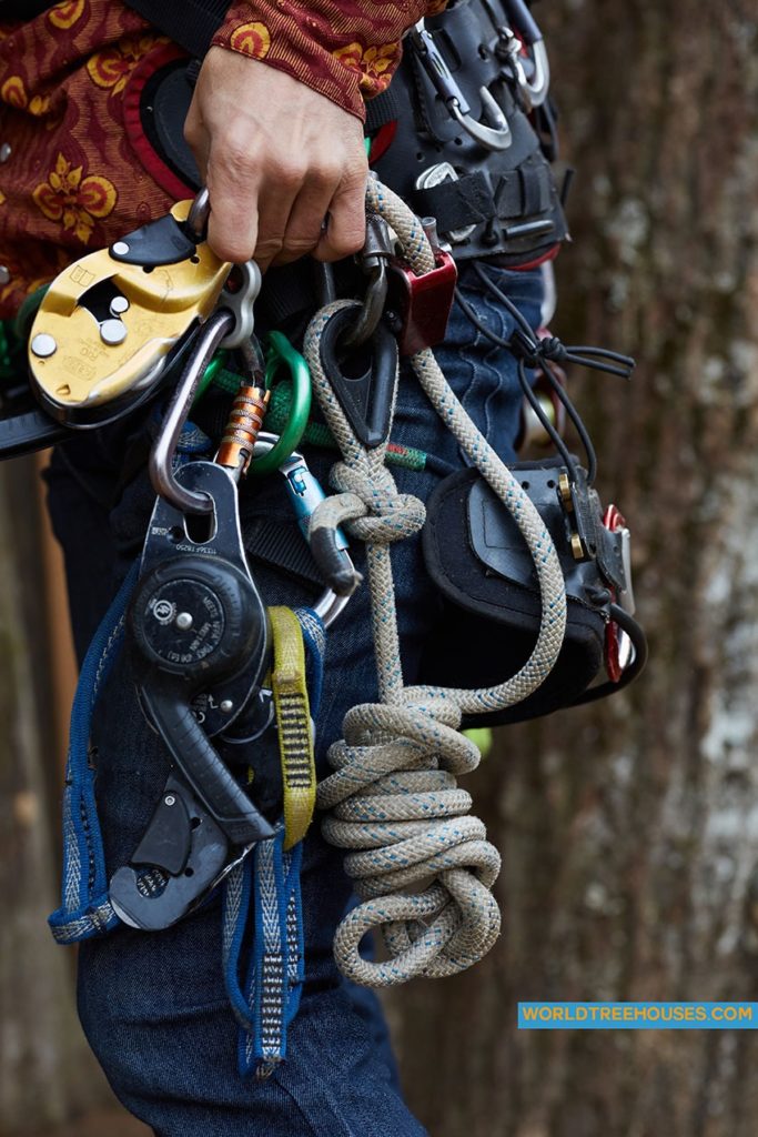 NC treehouse builders: Panthertown Adam Laufer in harness for climbing ...